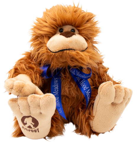 Bigfoot plushy with blue meadows ribbon.