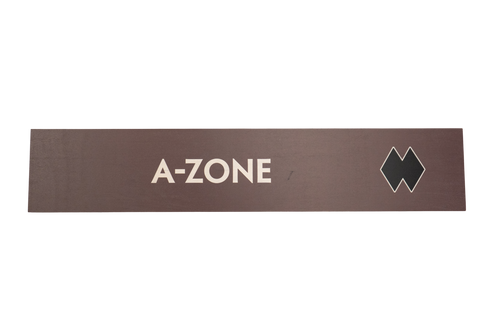Rectangular brown sign with 'A-ZONE' text 