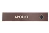 Brown rectangular sign with 'APOLLO' text 