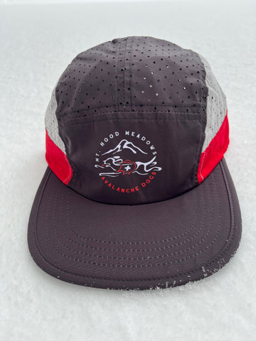 Camper style hat with an avalanche dog logo.