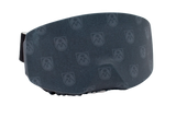 Protective cover over the lens of a pair of ski goggles.