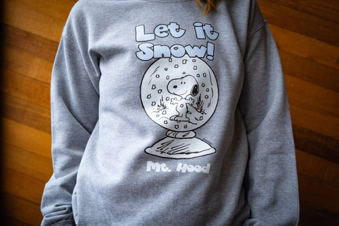 Grey sweatshirt with a snow globe design and 'Let it Snow! 