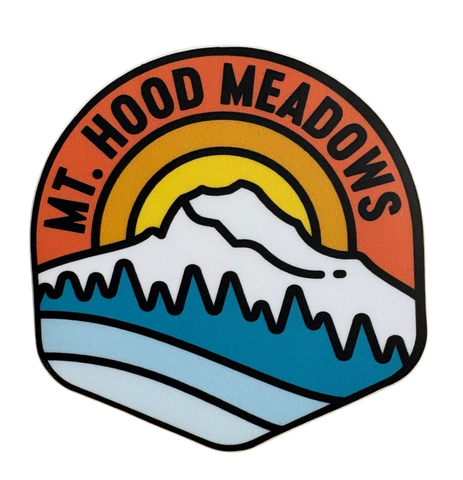 Sticker of a mountain with 'Mt. Hood Meadows' text