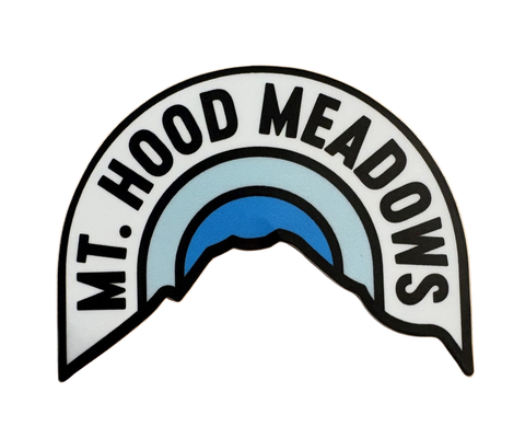 Sticker of Mt. Hood Meadows with an arch design on a white background
