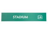 Rectangular green sign with 'Stadium' text and a 4 seat icon