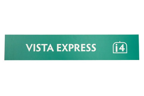 Rectangular green sign with 'Vista Express' text and a 4 seat icon