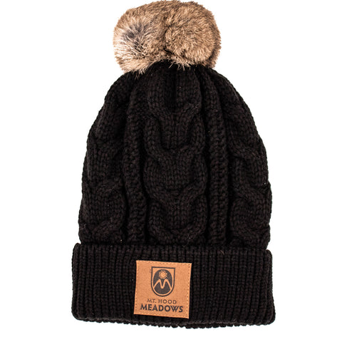 Cable Knit Beanie with Fur Pom